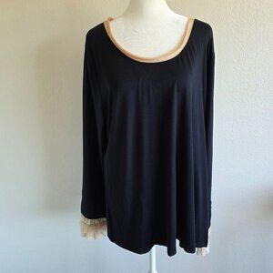 Soft Surroundings Top Tunic Lace Trim Stretch Long Sleeve‎ Black Preppy Plus 1X